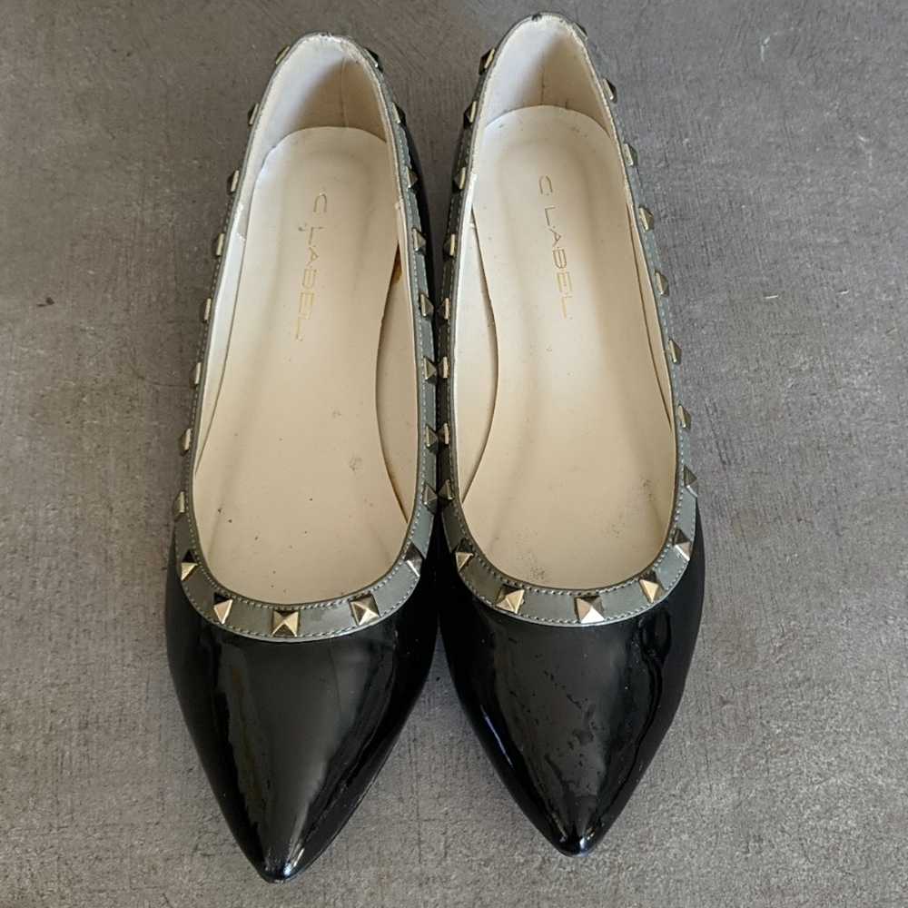 C Label Black and Gray Studded Kitten Heel Shoes